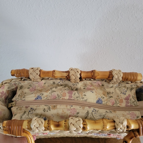 CAPPELLI STRAWORLD Raffia Floral Handbag with Bamboo Handles - Picture 3 of 11